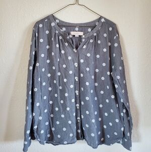 LOFT Charcoal Button Down with White Polka Dots